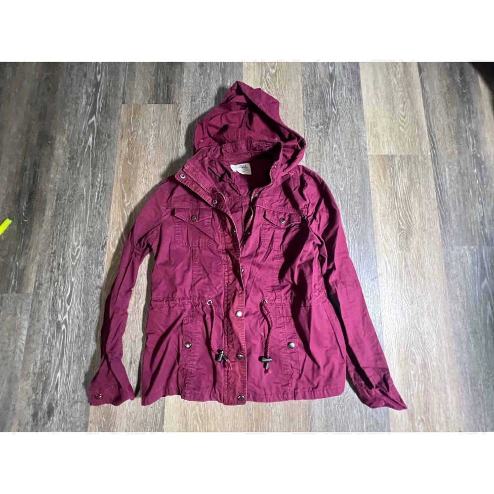 Ashley Outerwear Utility Jacket Women Size S Burgundy Good Hooded Anorak Coat